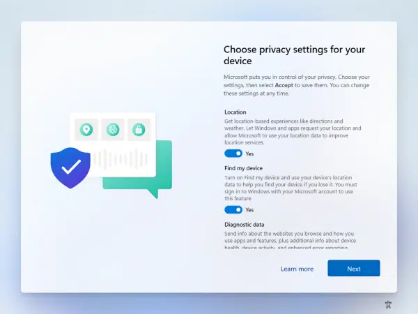 Windows 11 Privacy Settings at Setup.