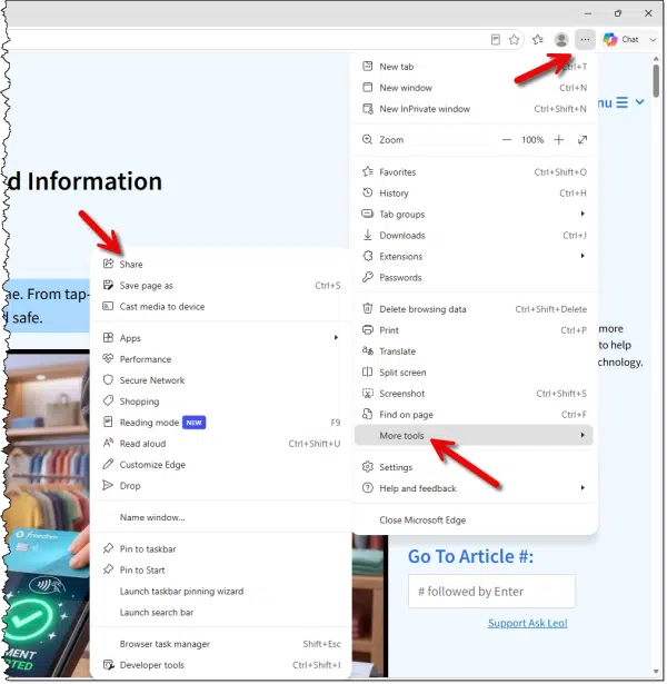Share option in Edge.