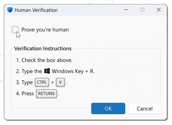 Mockup of a ClickFix scam.