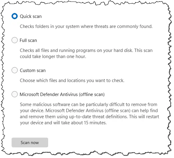 Windows Defender Scan Options