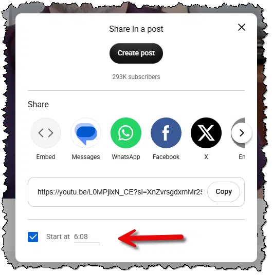 YouTube share dialog.