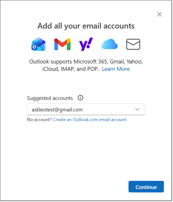 Add another account to Outlook.