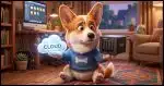 A Corgi weighing two options held up in his paws. On one side a cloud representing cloud storage, and in the other a NAS. The Corgi looks thoughtful.