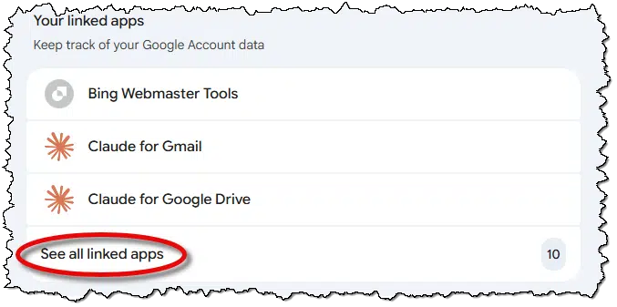 Linked apps for one of my Google accounts.