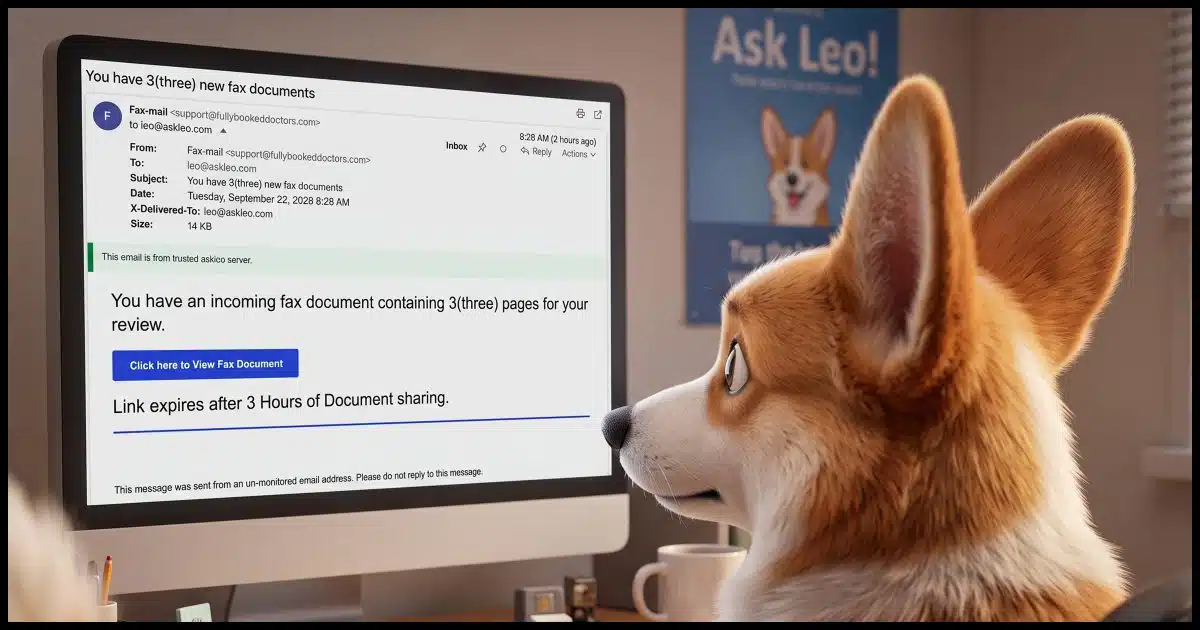 A closeup over the shoulder view of a Corgi looking at the attached email message on thier computer.