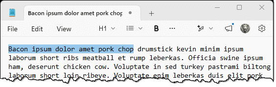 Some text selected in Windows Notepad.